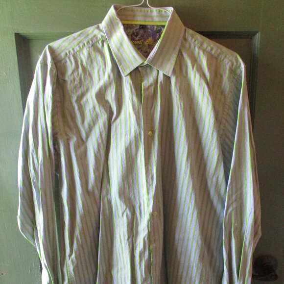 Visconti Black Neon Green, White & Blue Striped Long Sleeved Dress Shirt Sz. XL - Picture 1 of 5